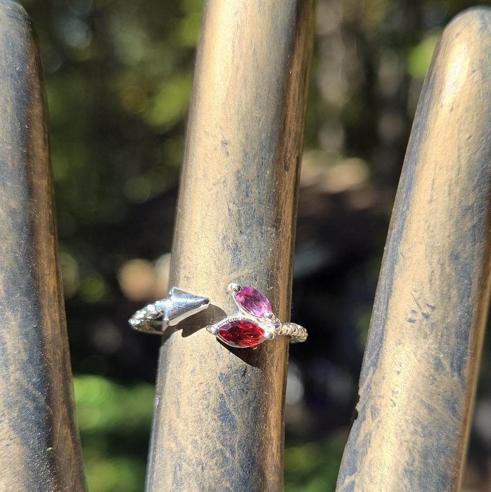 Garnet & Rhodolite Sterling & White Gold Ring Sz8 Adjustable - Picture 3 of 10
